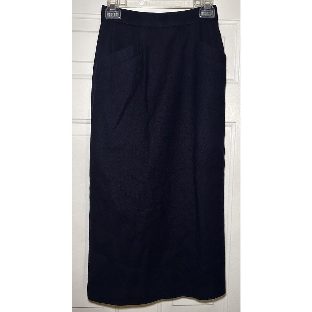 Vintage HaberdasHER Junior’s 8 Navy Dark Blue 100 % Wool Midi Skirt High Waist